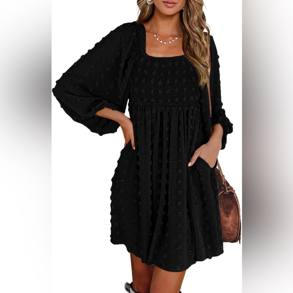 Smocked Square Neck Black Dress ~ flattering silhouette 
SIZE XXL    **NWT**